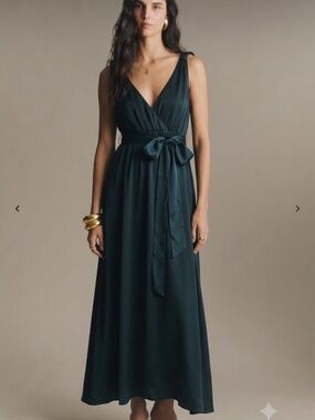 Garnet Hill Washed Silk Maxi Dress with Empire Waist Tie in Black Size 2